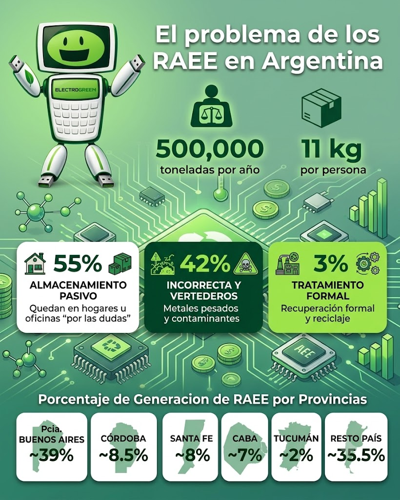 Infografía sobre la problemática de los RAEE en Argentina